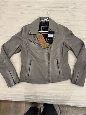 Women's Gray Leather Moto Jacket